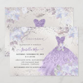 Quinceanera Lila Paars Silver Glitter Gown Kaart (Voorkant / Achterkant)