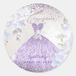 Quinceanera Lila Paars Silver Glitter Gown Ronde Sticker