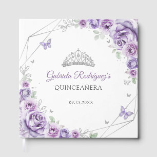 Quinceanera Lila Paars Zilver Bloem Gastenboek