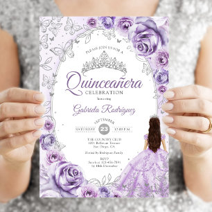 Quinceanera Lila Paars Zilver Bloem Kaart