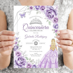 Quinceanera Lila Paars Zilver Blond Haar Meisje Bl Kaart