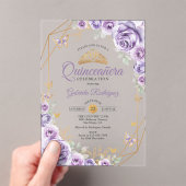 Quinceanera Lila Paarse Bloemen Acryl Uitnodigingen (Insitu (Draagbaar))