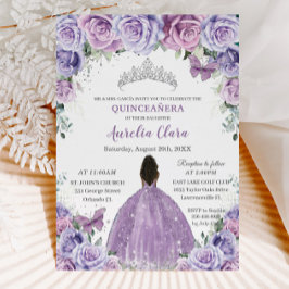Quinceañera Lila Paarse Bloemen Bruine Prinses Kaart