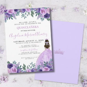Quinceañera Lila Paarse Bloemen Kroon Kaart