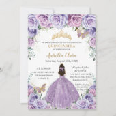 Quinceañera Lila Paarse bloemengouden vlinders Kaart (Voorkant)