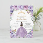 Quinceañera Lila Paarse bloemengouden vlinders Kaart (Staand voorkant)