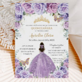 Quinceañera Lila Paarse bloemengouden vlinders Kaart