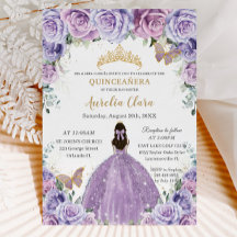 Quinceañera Lila Paarse bloemengouden vlinders