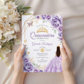 Quinceanera Lila Paarse Dress Bloemen Kaart