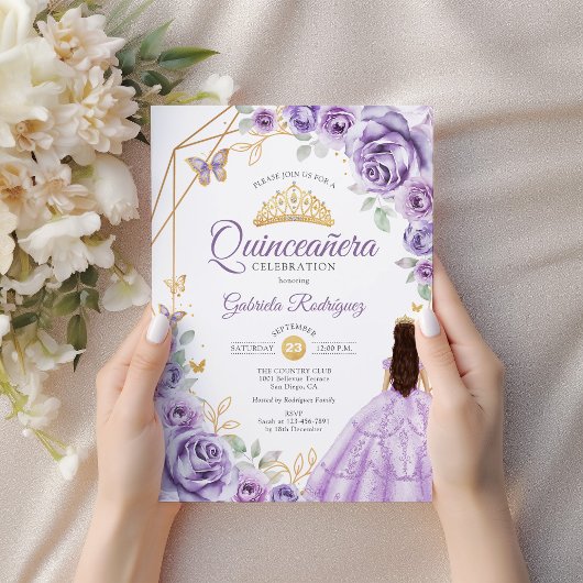 Quinceanera Lila Paarse Dress Bloemen Kaart