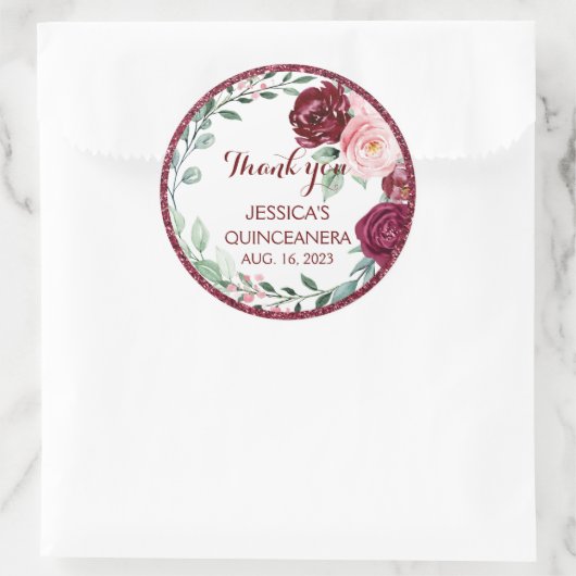Quinceanera Lila Paarse Floral Round Sticker (Tas)