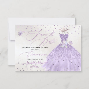 Quinceanera Lila Paarse Glitter Jurk Save Datum Kaart