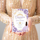 Quinceanera Lila Paarse Gouden Bloemen Kaart