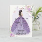Quinceanera Lila Paarse jurk Floral Princess Kaart (Staand voorkant)