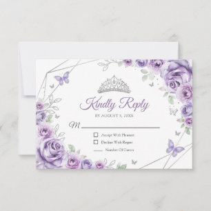 Quinceanera Lila Paarse Zilveren Jurk Floral Reage RSVP Kaartje