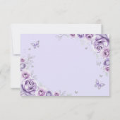 Quinceanera Lila Paarse Zilveren Jurk Floral Reage RSVP Kaartje (Achterkant)