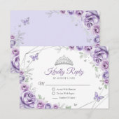 Quinceanera Lila Paarse Zilveren Jurk Floral Reage RSVP Kaartje (Voorkant / Achterkant)