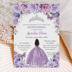 Quinceañera Lila Purple Flowers Brown Princess Kaart