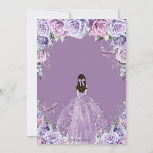 Quinceañera Lila Purple Flowers Butterflies Crown Kaart (Achterkant)