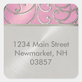 Quinceanera Lila roze en Silver Filigree Swirls Vierkante Sticker