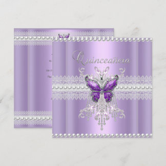 Quinceanera Lila Roze Parel Kant Vlinder Kaart