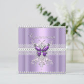 Quinceanera Lila Roze Parel Lace Butterfly Kaart (Staand voorkant)
