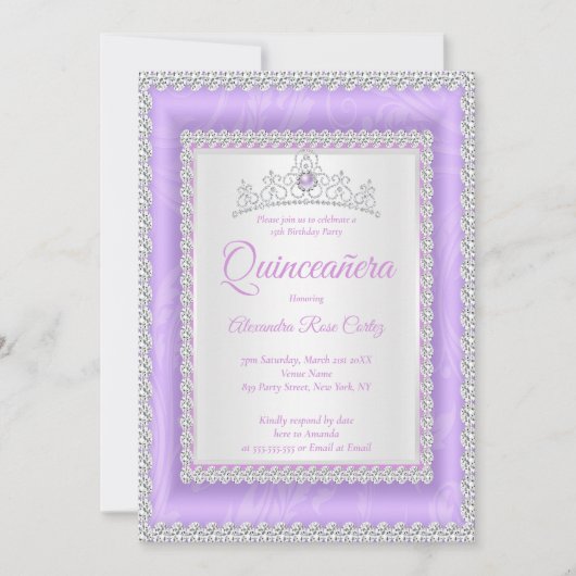 Quinceanera Lila Tiara Foto Birthday Party Kaart (Voorkant)