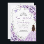 Quinceanera Lilac Purple Roses Dress Silver Save The Date<br><div class="desc">Lilac purple,  silver and white Quinceanera celebration save the date. Features,  brunette girl in ball gown dress script font,  silver butterflies,  watercolor roses and tiara. Perfect for an elegant princess style glam celebration. Personalize with your own details. Printed Zazzle cards or instant download digital printable template.</div>