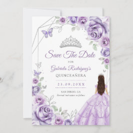 Quinceanera Lilac Purple Roses Dress Silver Save The Date