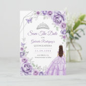 Quinceanera Lilac Purple Roses Dress Silver Save The Date (Staand voorkant)