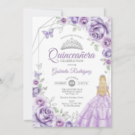 Quinceanera Lilac Purple Silver Blonde Girl Floral Kaart