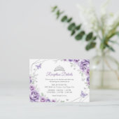 Quinceanera Lilac Purple Silver Floral Details Informatiekaartje (Staand voorkant)