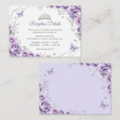 Quinceanera Lilac Purple Silver Floral Details Informatiekaartje (Voorkant / Achterkant)