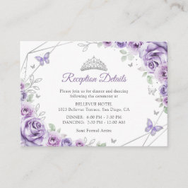 Quinceanera Lilac Purple Silver Floral Details Informatiekaartje