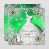 Quinceanera Limoen Pearl Silver Winter Snowflakes Kaart (Voorkant / Achterkant)