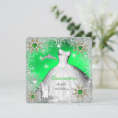 Quinceanera Limoen Pearl Silver Winter Snowflakes Kaart (Staand voorkant)