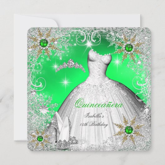 Quinceanera Limoen Pearl Silver Winter Snowflakes Kaart (Voorkant)