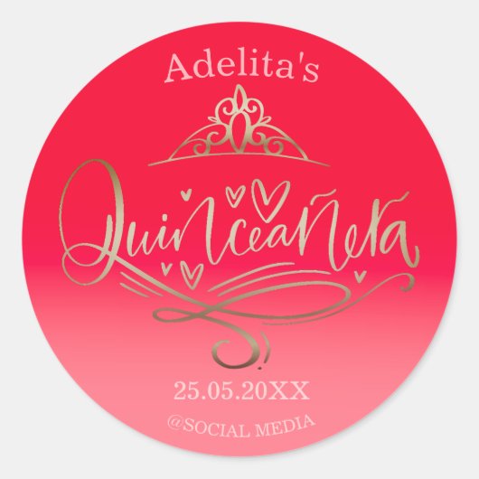 Quinceañera lipstick rood roze 15e verjaardag ronde sticker (Voorkant)