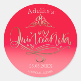 Quinceañera lipstick rood roze 15e verjaardag ronde sticker