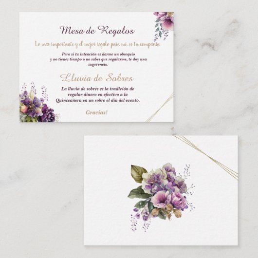 Quinceañera Lluvia de Sobres Bloemen Lila Lavendel Notitiekaartje (Voorkant / Achterkant)
