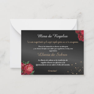Quinceañera Lluvia de Sobres Zwart Rood Rozen Notitiekaartje