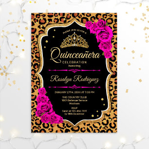 Quinceanera - Lopard Print Gold Red Pink Kaart