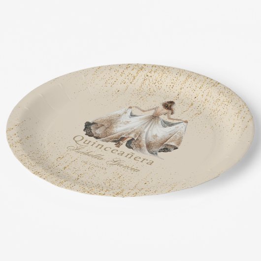 Quinceañera Luxe Ivoor Goud Gepersonaliseerd Papieren Bordje (Gekanteld)