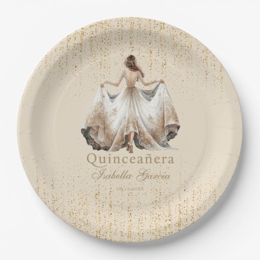 Quinceañera Luxe Ivoor Goud Gepersonaliseerd Papieren Bordje (Voorkant)