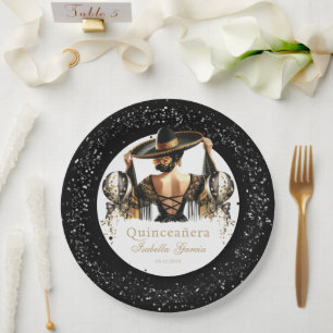 Quinceañera Luxe Zwart Goud Gepersonaliseerd Papieren Bordje