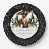 Quinceañera Luxe Zwart Goud Gepersonaliseerd Papieren Bordje (Voorkant)