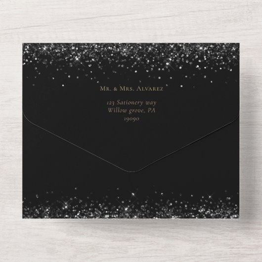 Quinceañera Luxe Zwart Goud Mexicaanse Stijl RSVP All In One Uitnodiging (Achterkant)