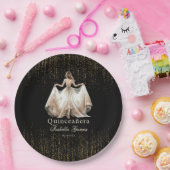 Quinceañera Luxe Zwart Ivoor Goud Gepersonaliseerd Papieren Bordje (Feest)
