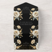 Quinceañera Luxe Zwart Ivoor Goud RSVP All In One Uitnodiging (Buitenkant)