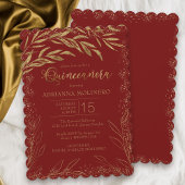 Quinceanera Luxury Red en Gold Leaves Invitation Kaart